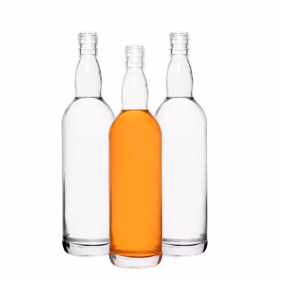 Botella de cristal redonda transparente personalizada de 200ml 375ml 500ml 750ml 1000ml licor vodka whisky